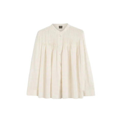 Camicia in cotone con fantasia a quadri, collo coreana e pieghe al petto firmata Aspesi
