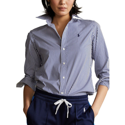 Camicia donna blu Polo Ralph Lauren su modella vista frontale