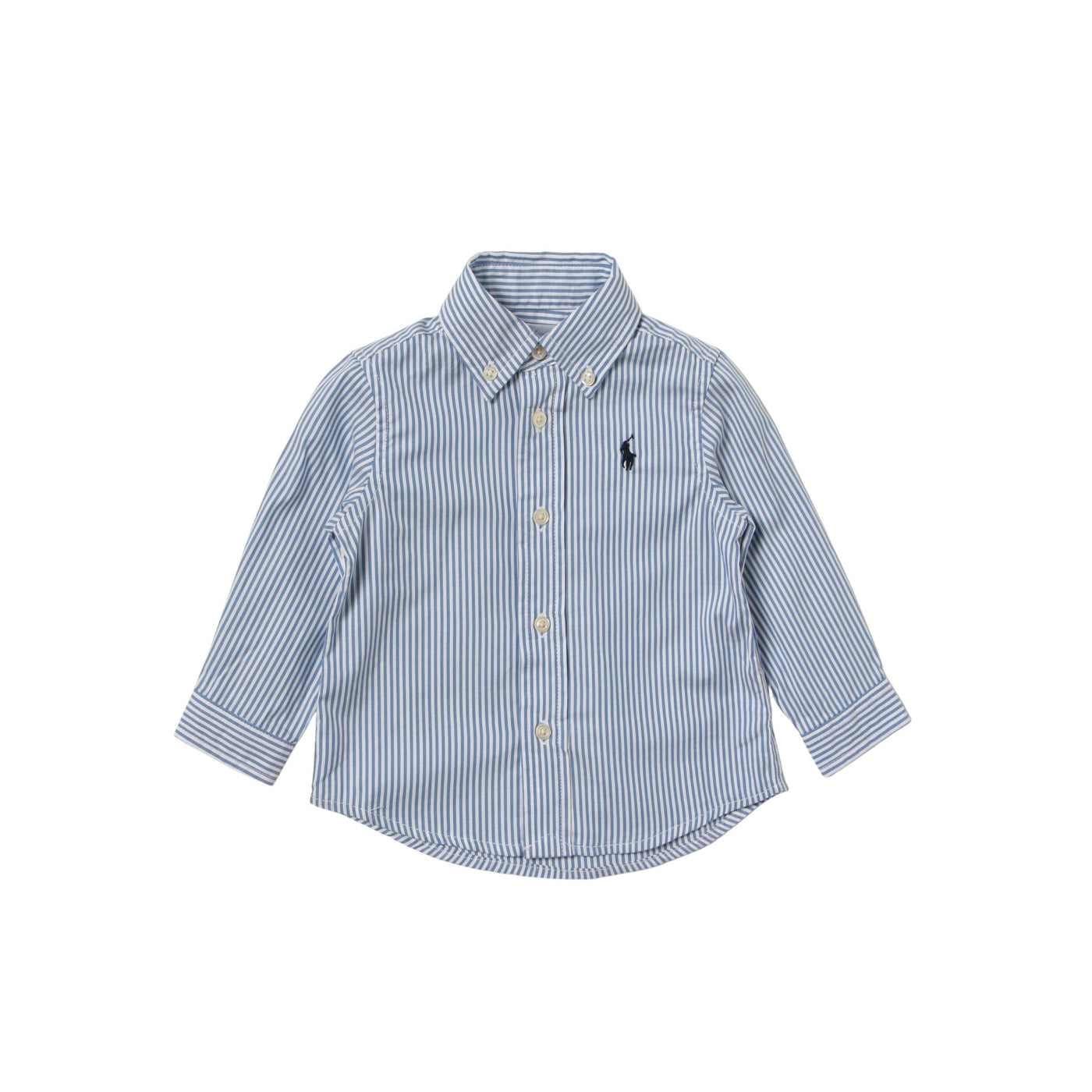 Camicia da neonato blu firmata Polo Ralph Lauren vista frontale