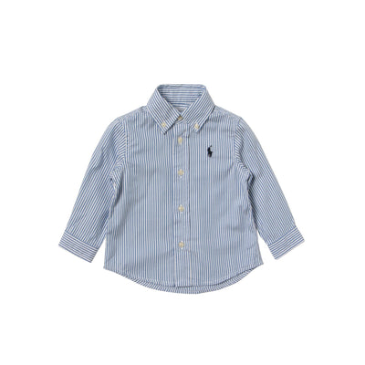 Camicia da neonato blu firmata Polo Ralph Lauren vista frontale