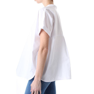 Camicia donna bianca Woolrich su modella vista laterale