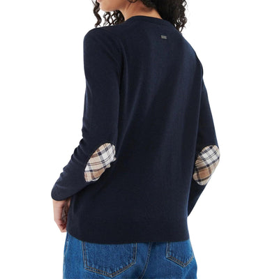 Women's round-neck cardigan with tartan patches