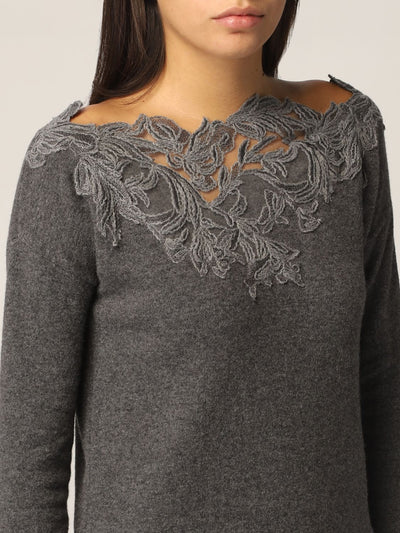 Women's solid color lace sweater