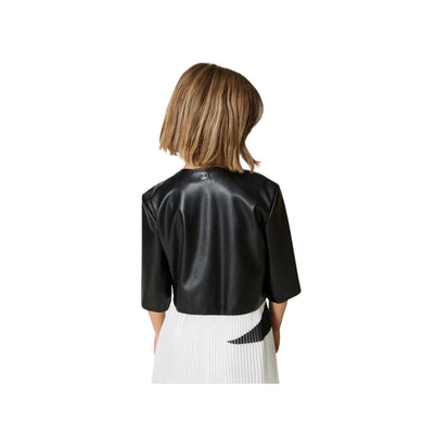 Girl jacket in eco-leather with snap buttons