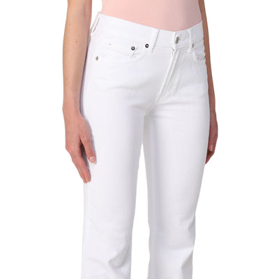 Jeans da donna bianco firmati Roy Roger's su modella dettaglio chiusura frontale