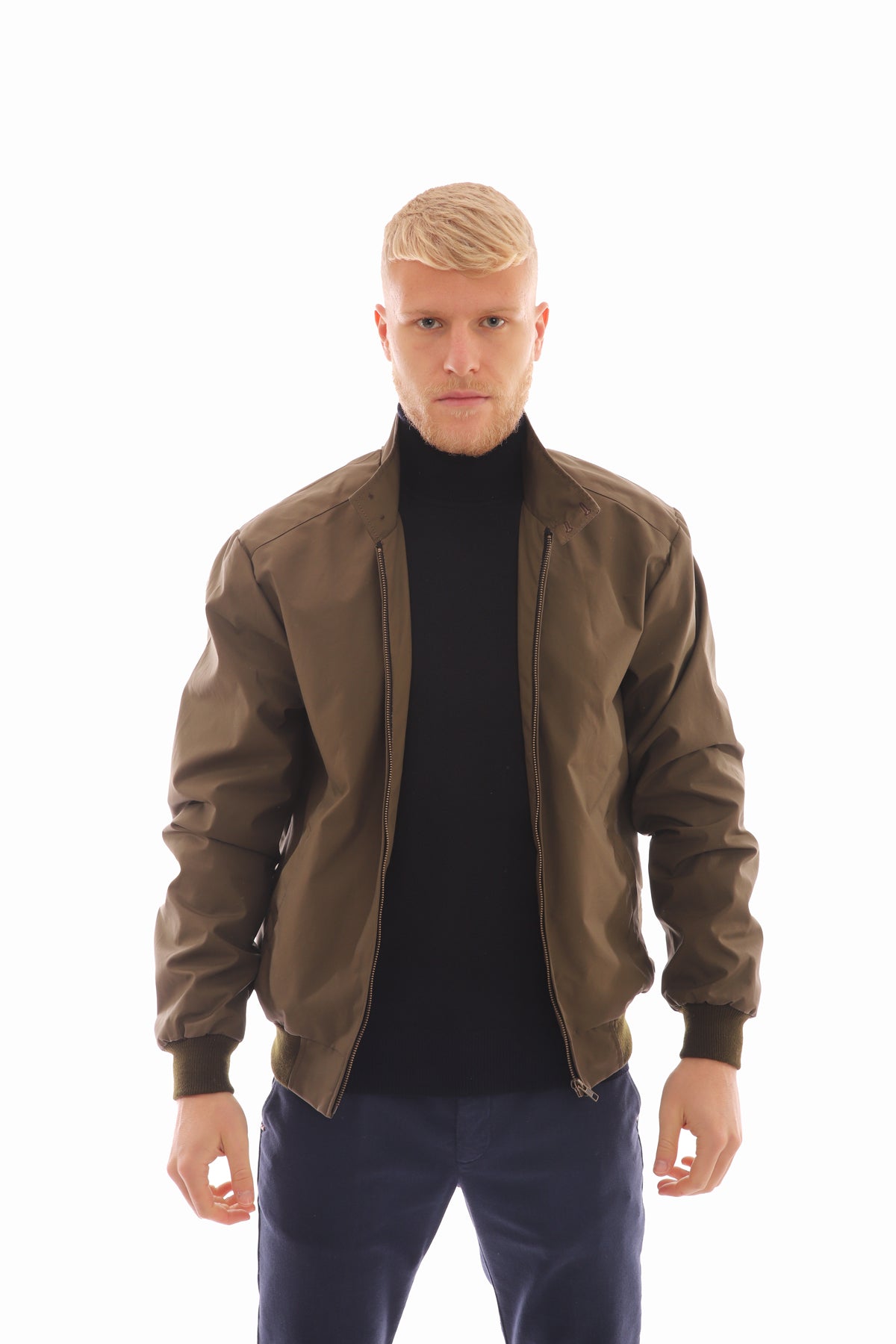 Men's jacket in cotton, ribbed cuffs and waist