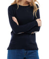 Women's crew neck sweater with tartan patches