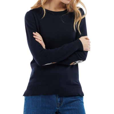Women's crew neck sweater with tartan patches