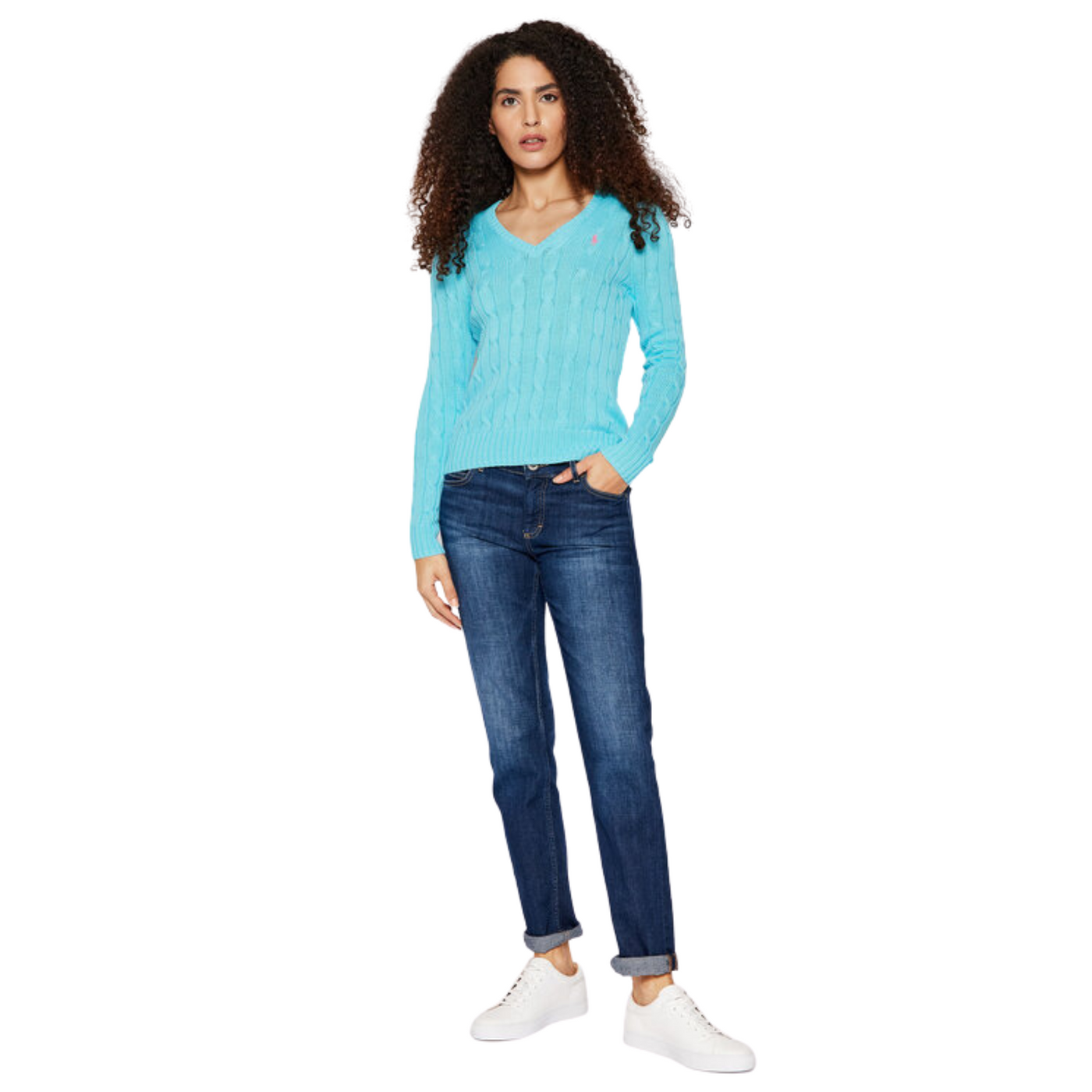 Maglione Donna a trecce con scollo a V