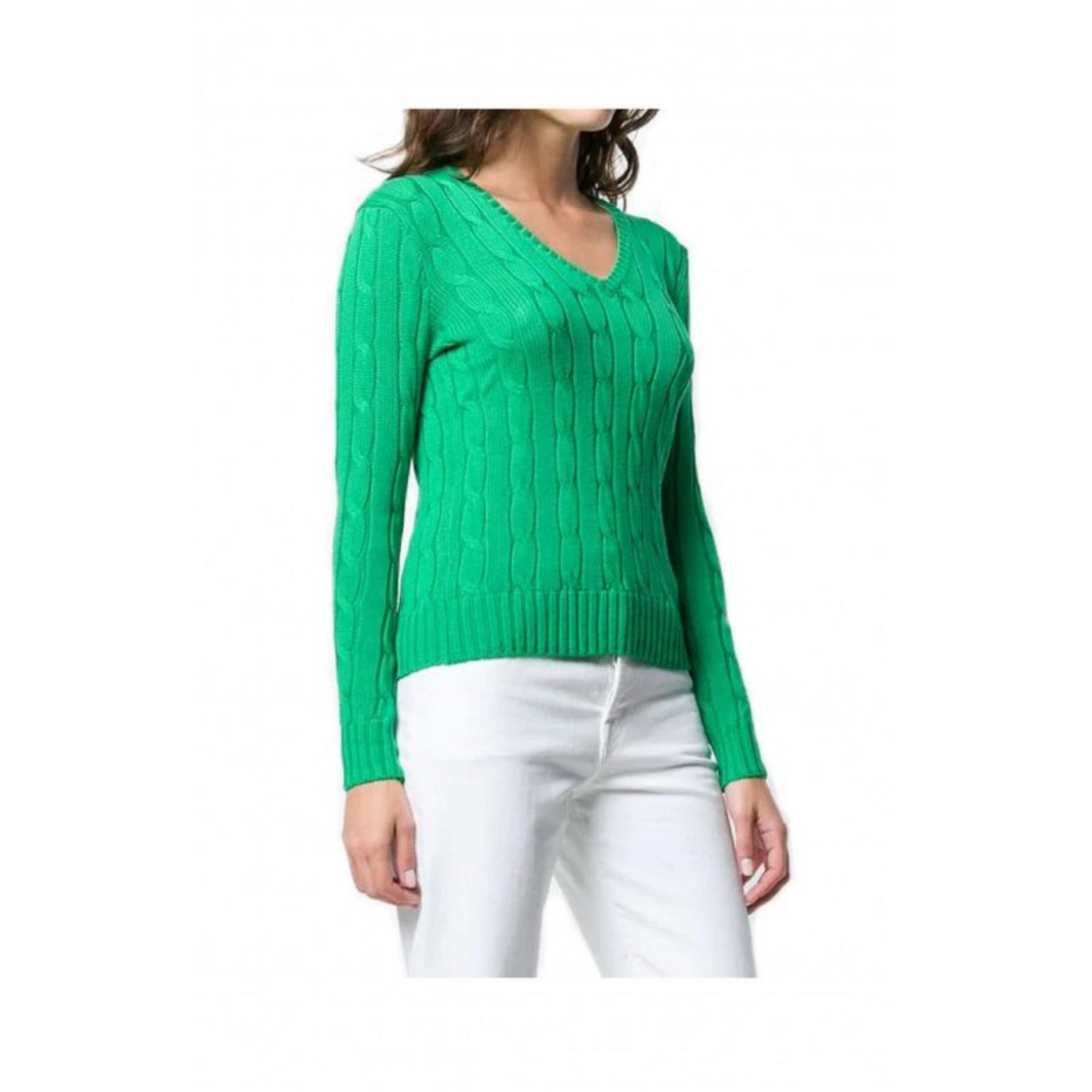 Maglione Donna a trecce con scollo a V