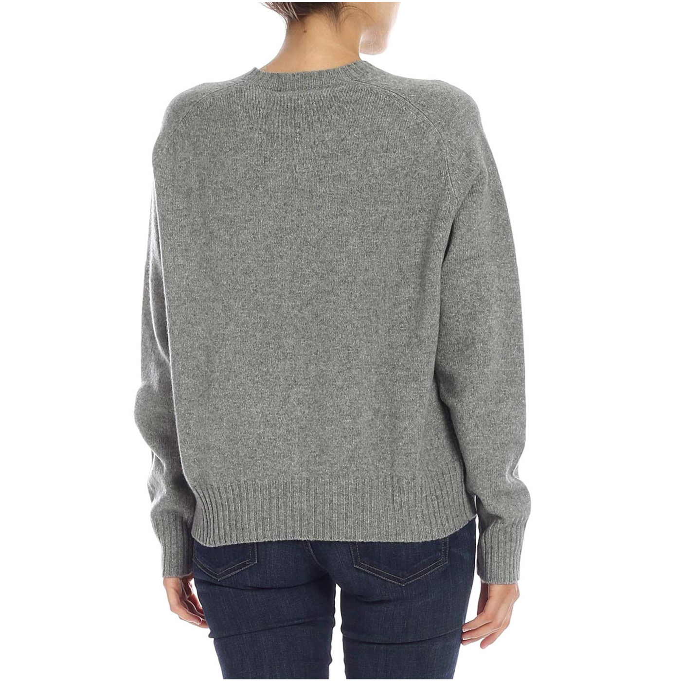 Maglione in lana grigio firmato Polo Ralph Lauren con polsini a coste e logo brand frontale. 
