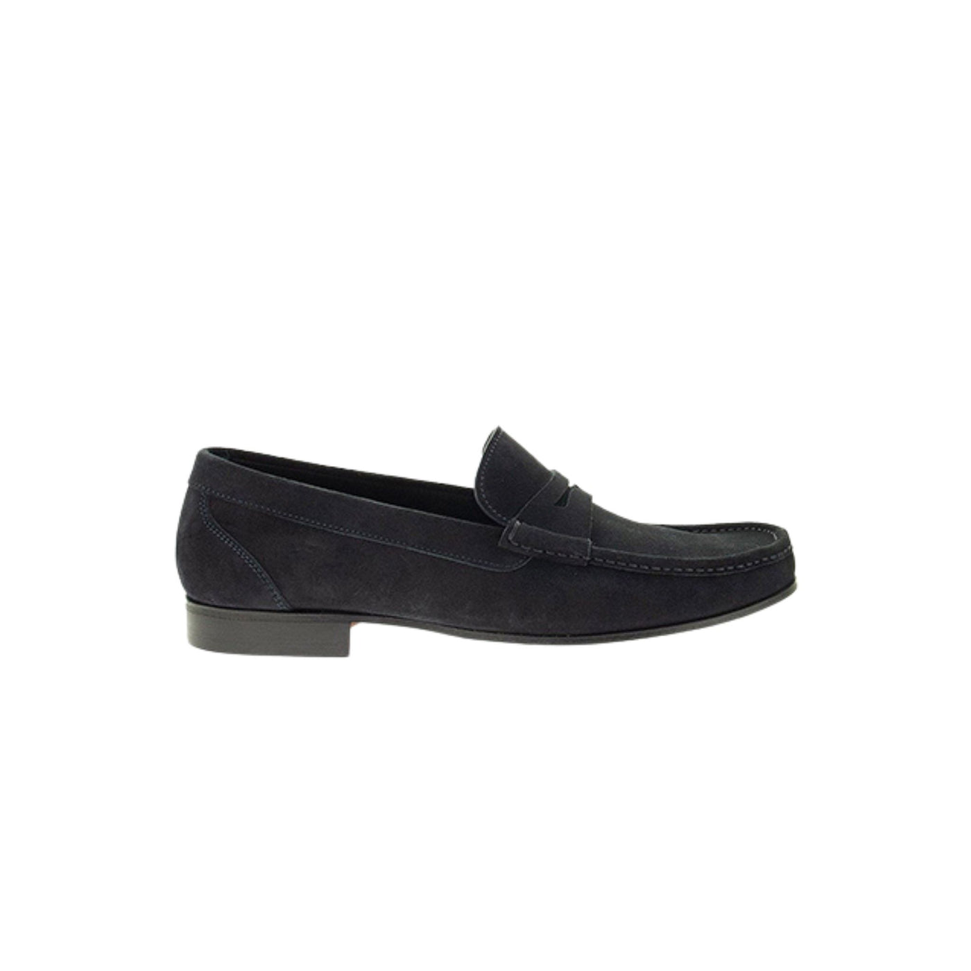 Mocassino scamosciato blu tinta unita con tacco da 3 cm.