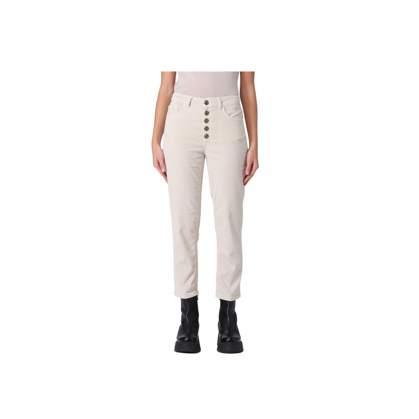 Women's velvety trousers with jewel button