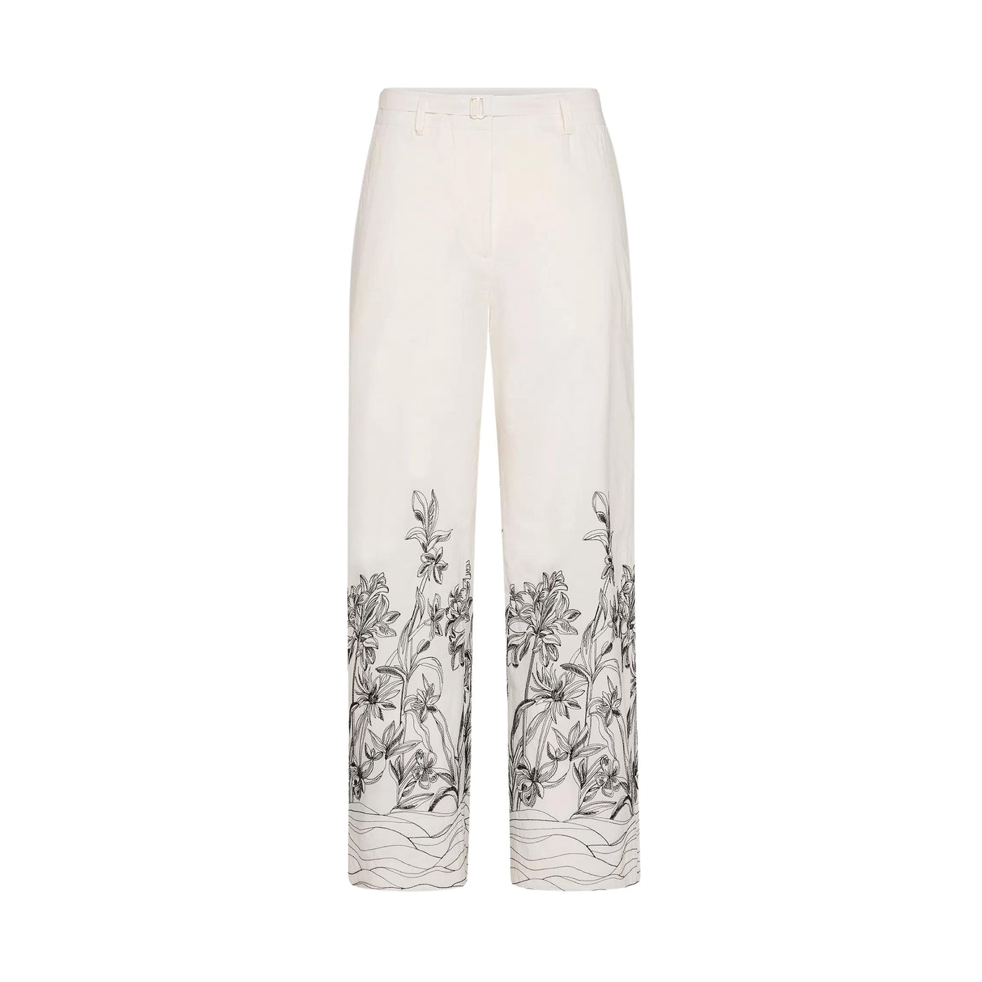 Women's trousers with black flower embroidery