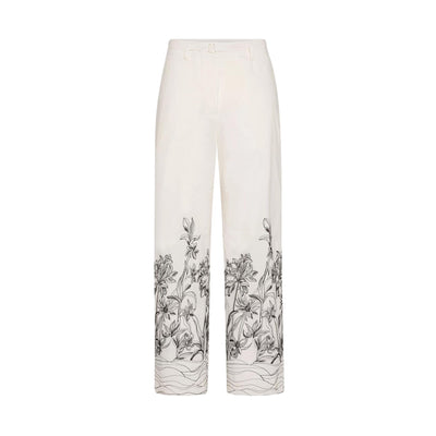 Women's trousers with black flower embroidery