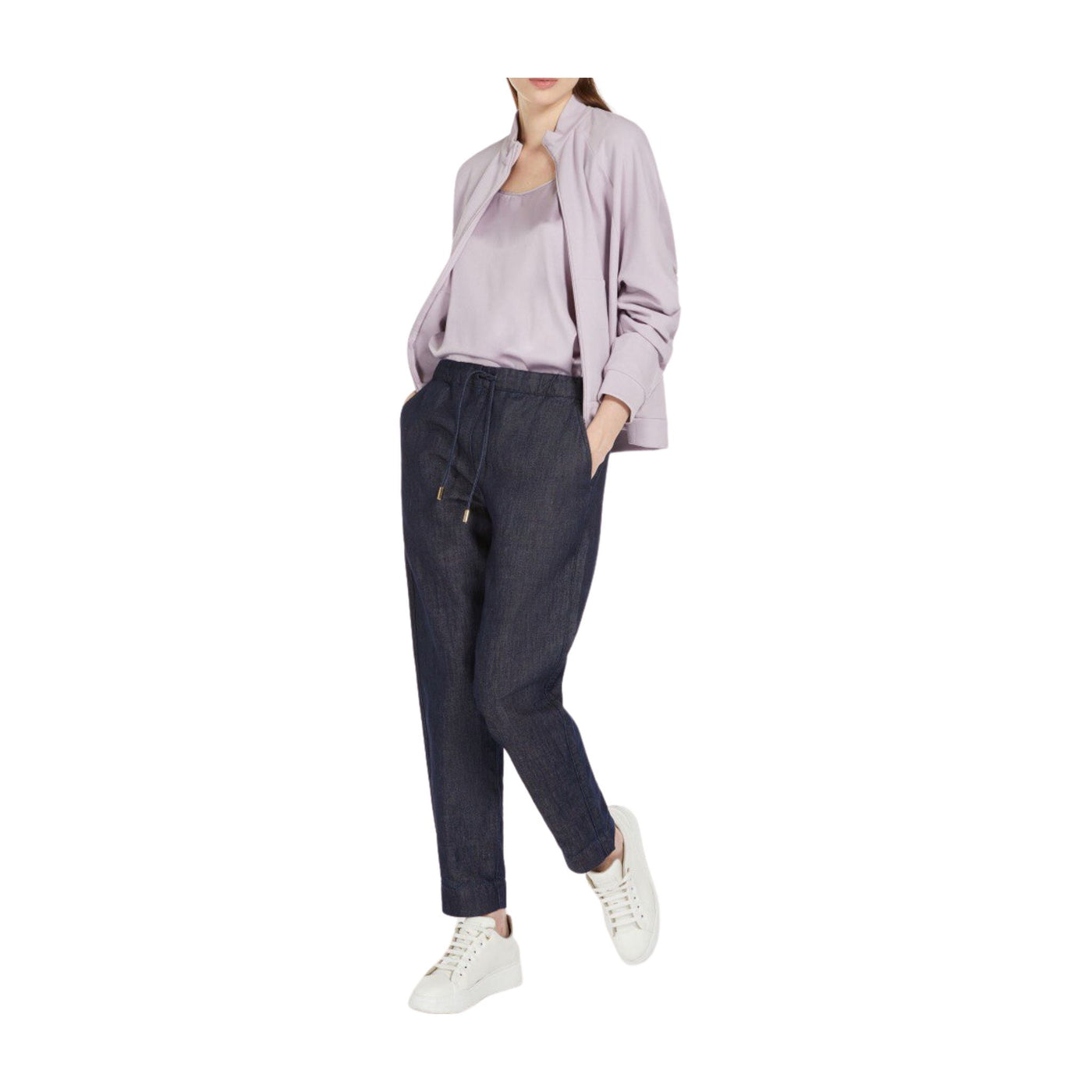Women's denim trousers with drawstring