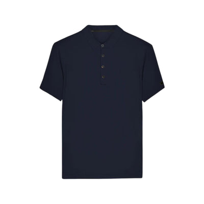 Solid color men's polo shirt with logo patch
