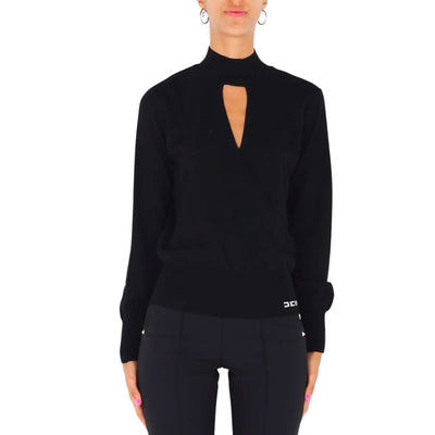 Women's sweater with high neck and teardrop neckline