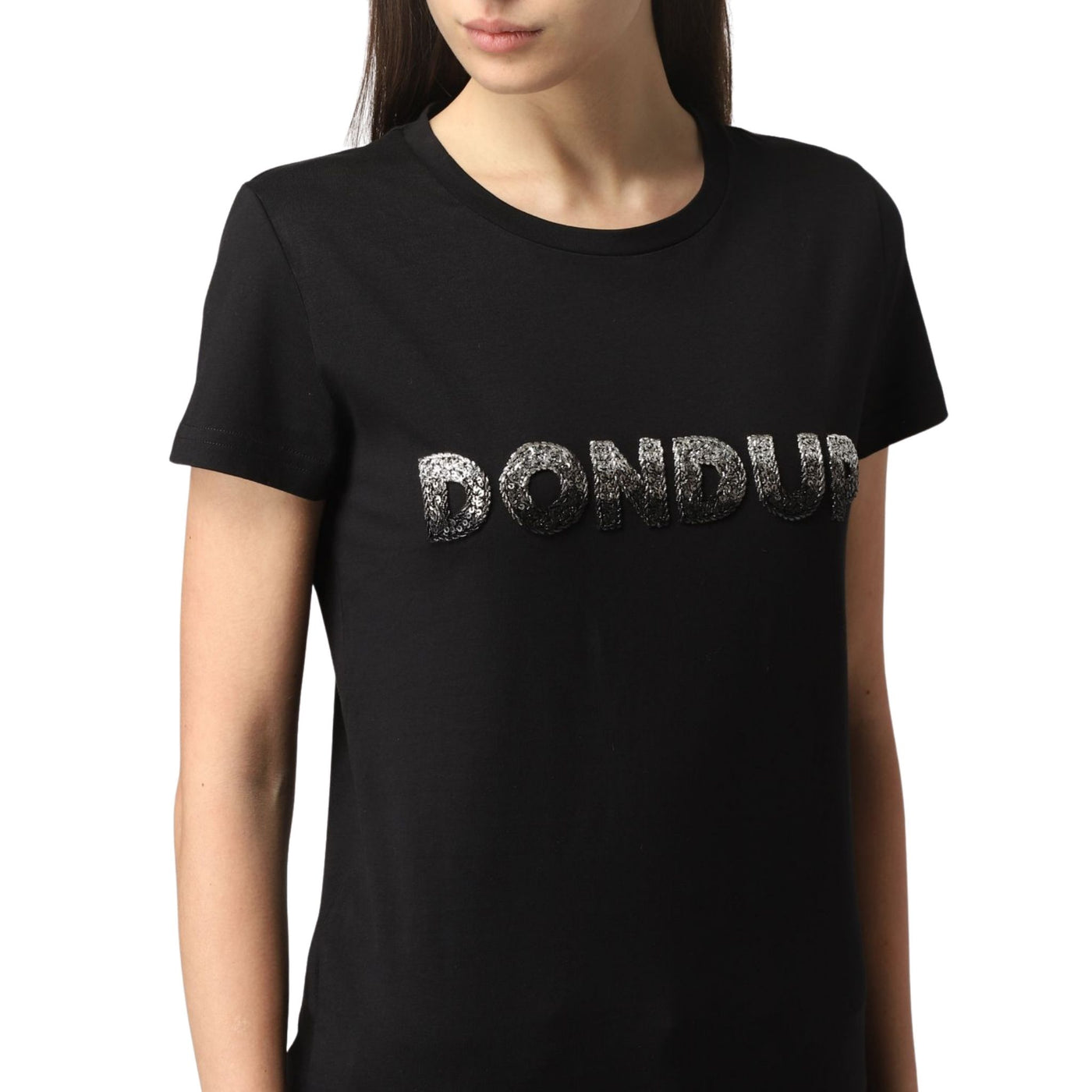 T-shirt Donna con logo a paillettes
