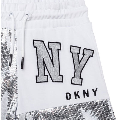 Shorts da bambina grigi firmati Dkny dettaglio logo