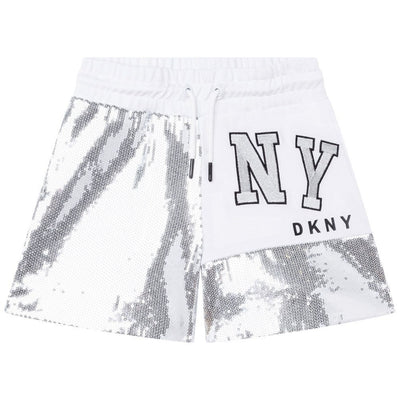 Shorts da bambina grigi firmati Dkny vista frontale
