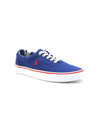 Sneakers uomo tinta unita con interno in stoffa e logo brand posto lateralmente, visuale laterale.