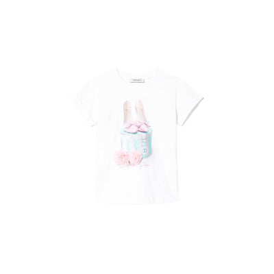 Girl T-shirt with print and pon-pon