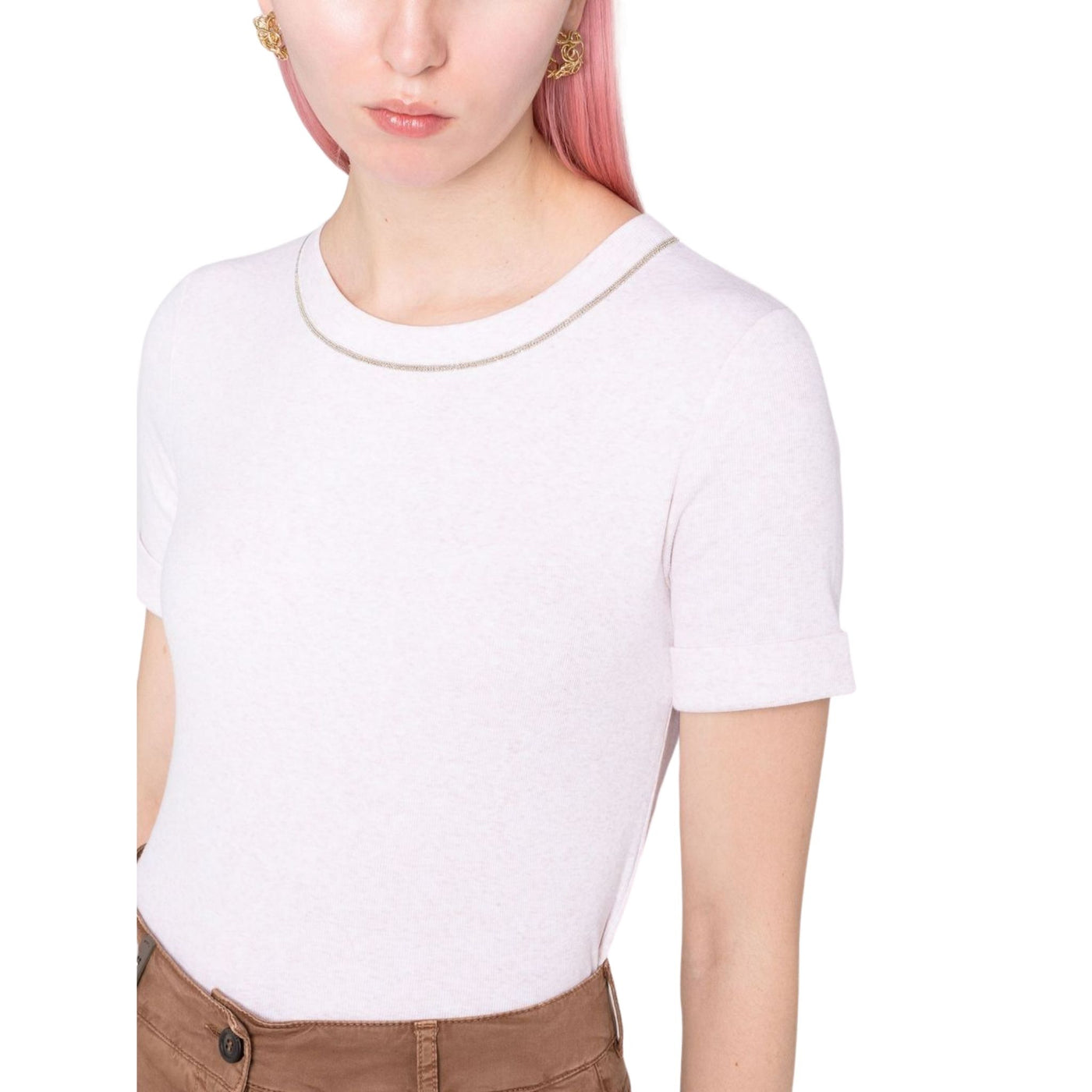T-shirt donna bianco Peserico su modella vista frontale