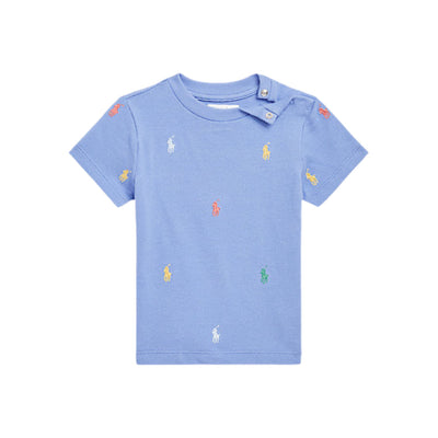 T-shirt neonato celeste firmata Polo Ralph Lauren vista frontale