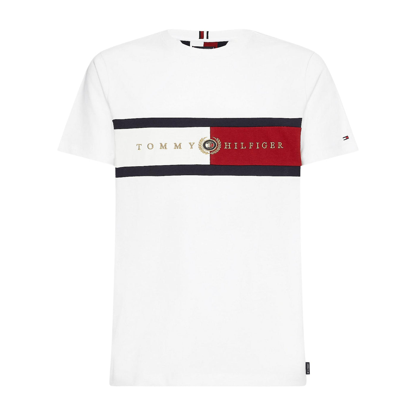 T-shirt da uomo firmata Tommy Hilfiger in cotone con bandierina brand frontale e girocollo bianco