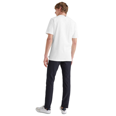 T-shirt da uomo firmata Tommy Hilfiger in cotone con bandierina brand frontale e girocollo bianco retro