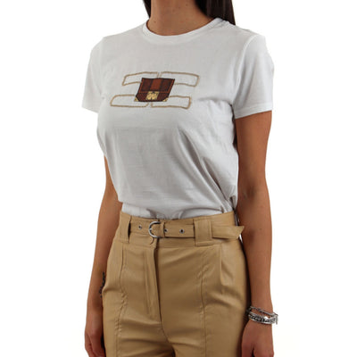 T-shirt donna bianca Elisabetta Franchi su modella vista laterale
