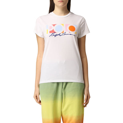 T-shirt donna bianca Polo Ralph Lauren su modella vista frontale
