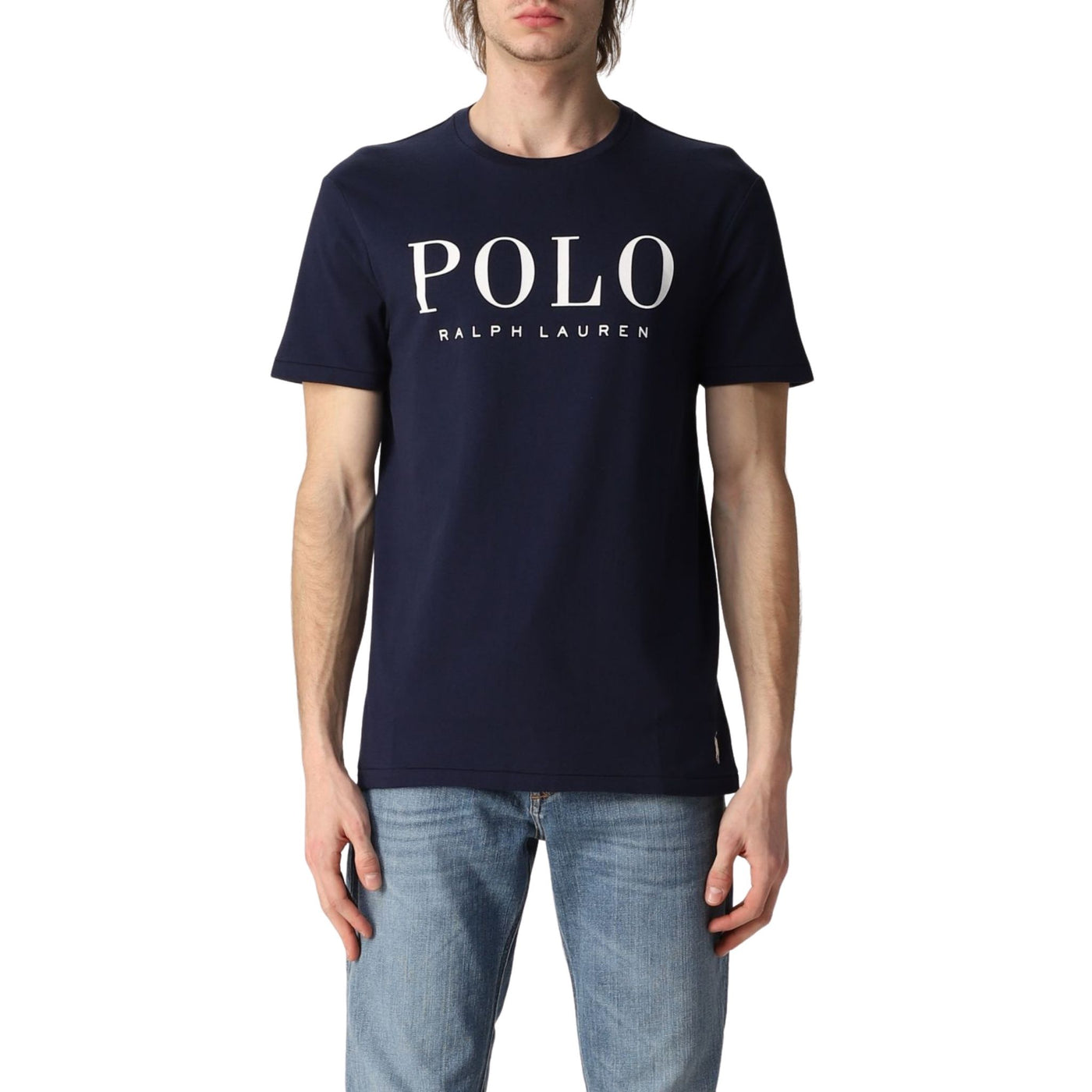T-shirt uomo blu navy Polo Ralph Lauren su modello vista frontale