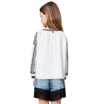 blusa bambina twinset con ricami neri retro