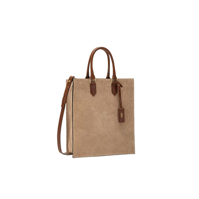 borsa donna seventy in pelle scamosciata geometrica beige lato
