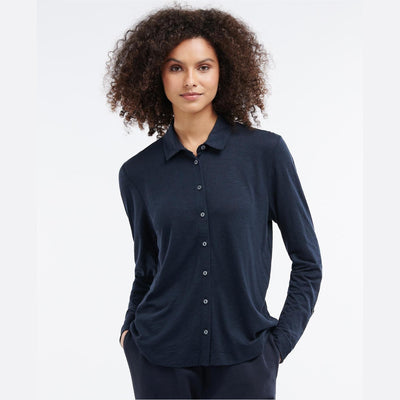 camicia donna barbour in tessuto melange blu frontale