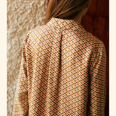 camicia donna momonì in seta stampata rosa retro