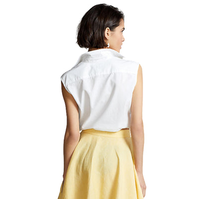 camicia donna ralph lauren oxford polo in cotone bianca indossata retro