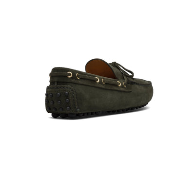 Men's suede moccasin with metal rings
