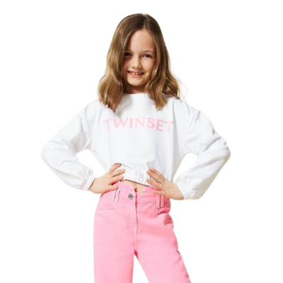 felpa bambina twinset cropped con logo contrasto frontale