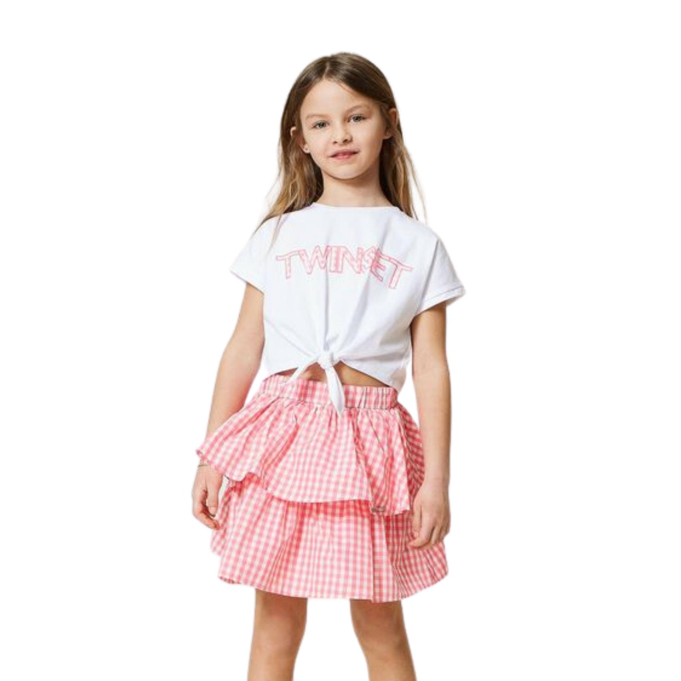 gonna bambina twinset con doppia balza frontale