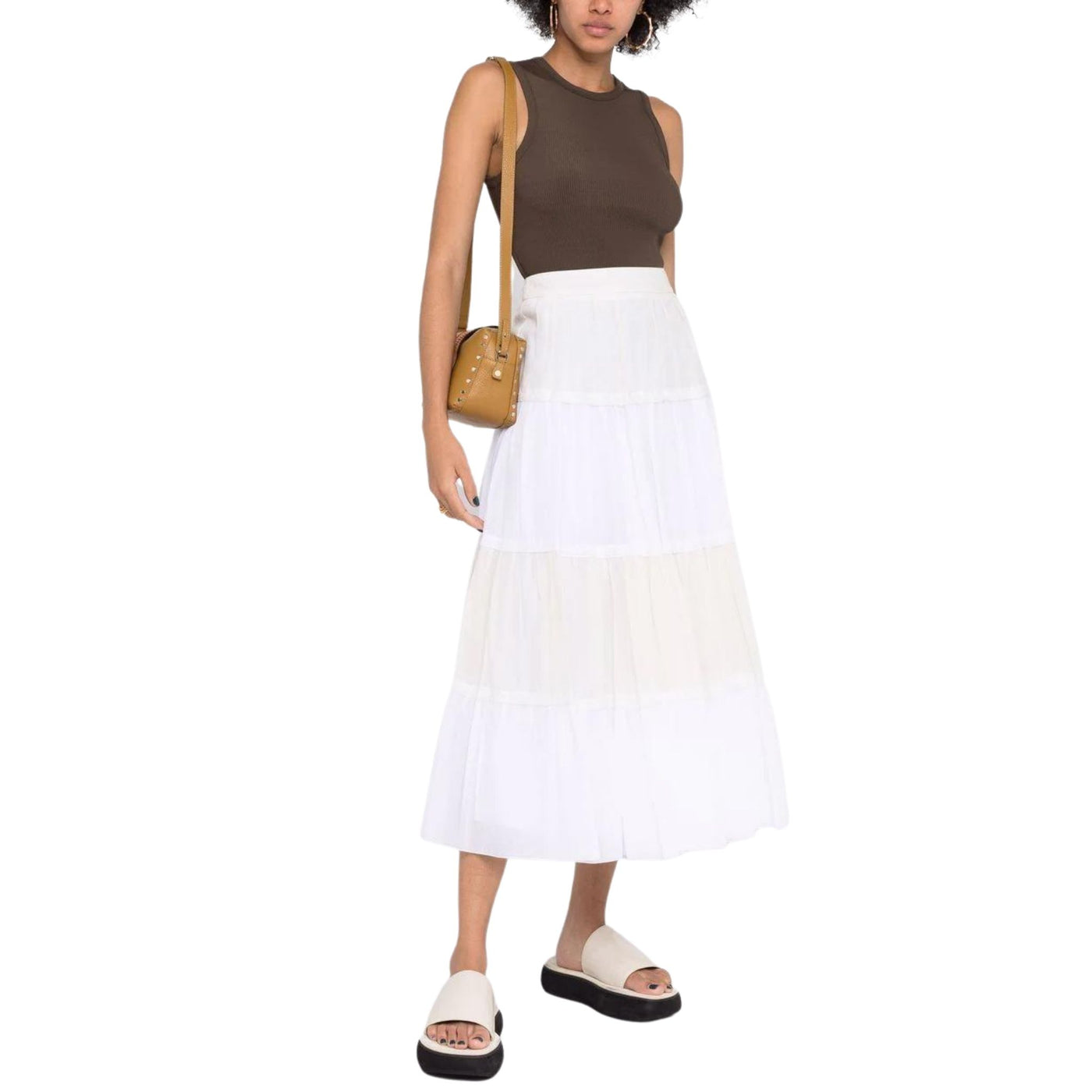 Women's skirt in high-waisted cotton with flounces