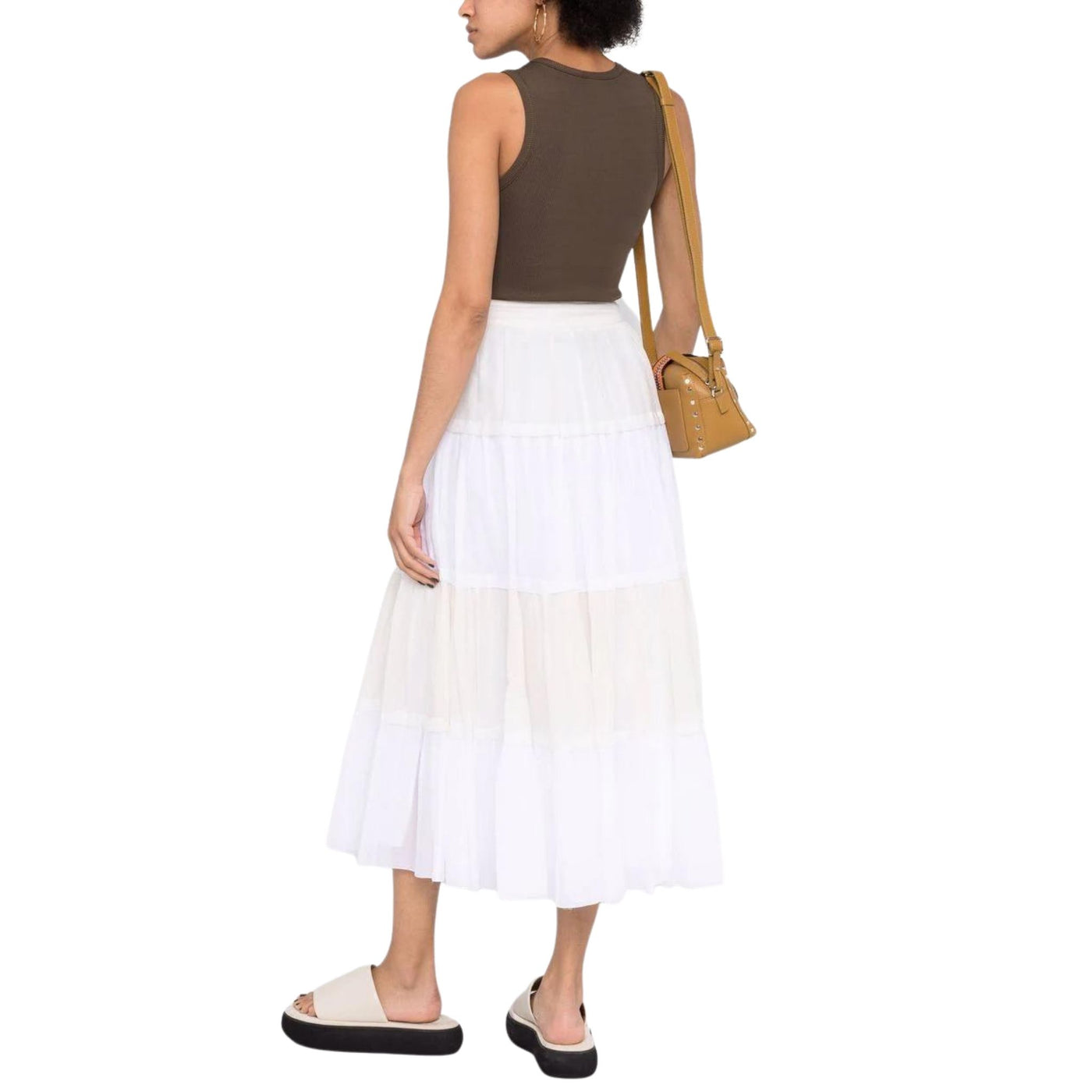 Women's skirt in high-waisted cotton with flounces
