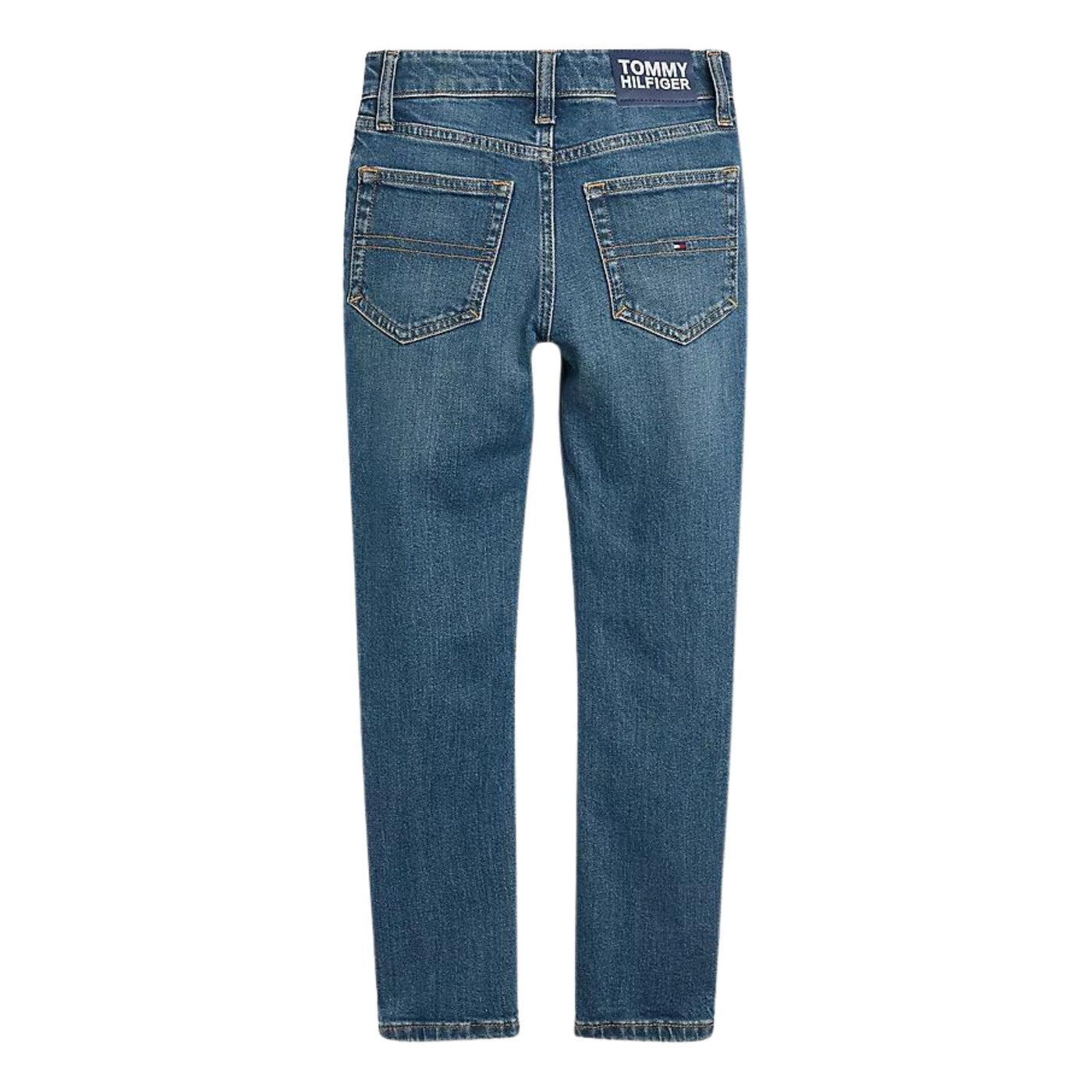Jeans da bambino 8-16 anni realizzati in misto cotone con cinque tasche e chiusura con bottone e zip. 