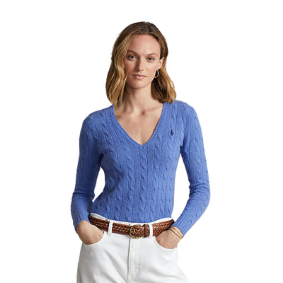 Women's V-neck cable knit sweater