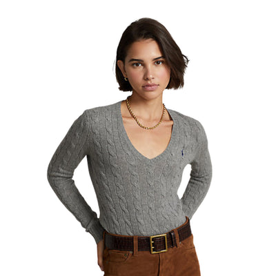 Women's V-neck cable knit sweater
