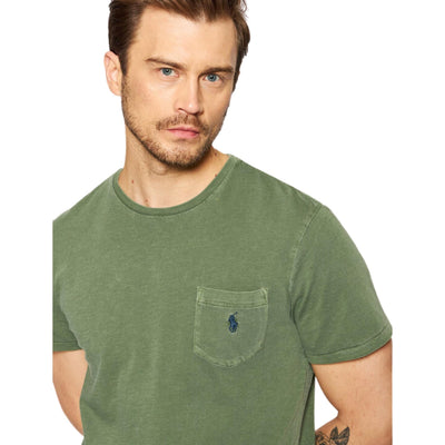 Men's solid color vintage effect t-shirt with pocket