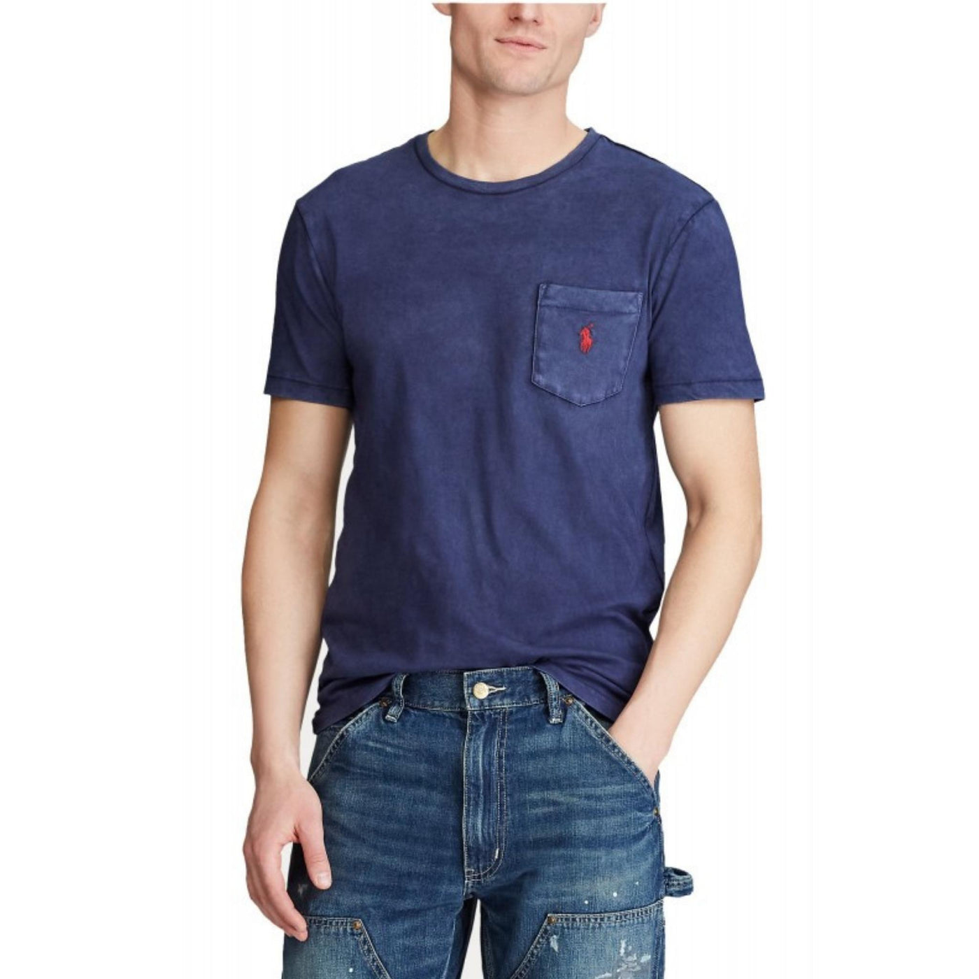 T-shirt Uomo tinta unita effetto vintage con taschino