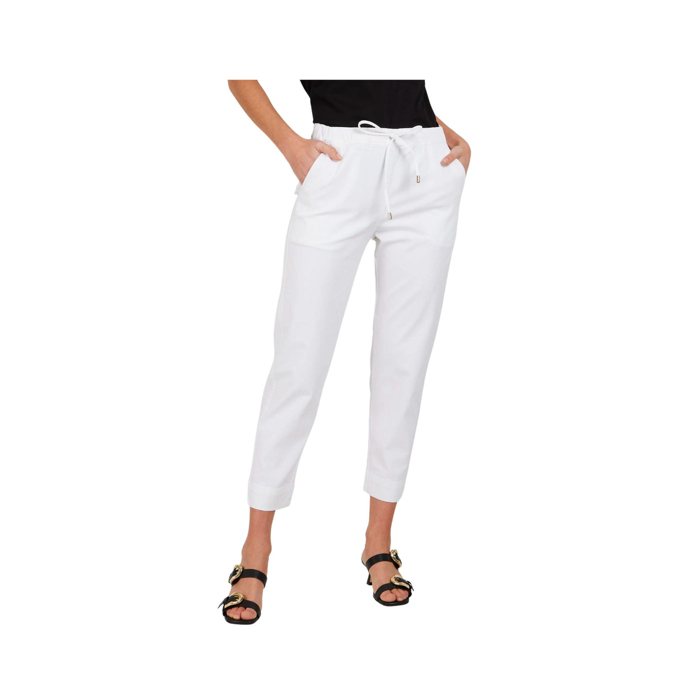 Women's elastic trousers in solid color